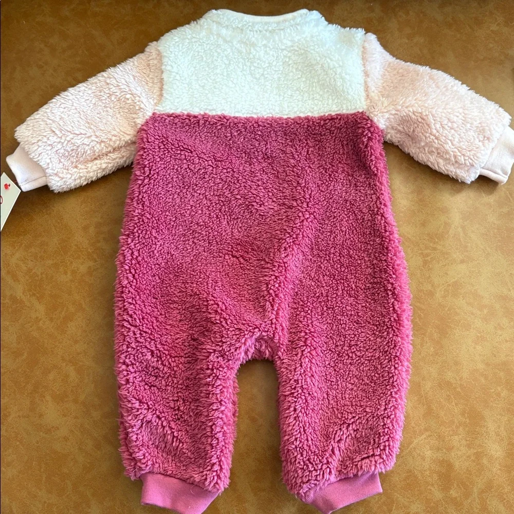 New! Cat & Jack Pink and White Fuzzy Footie - Size 0 to 3 months